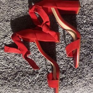 Arezzo "Isabelli" Red Suede Block Heel Sandals Sz 7.5